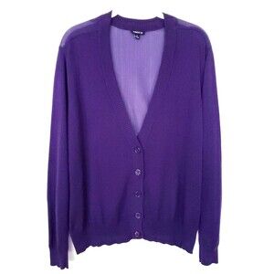 Torrid Womens Knit Cardigan Size 1 Purple Button Front Sheer Back Cotton Sweater
